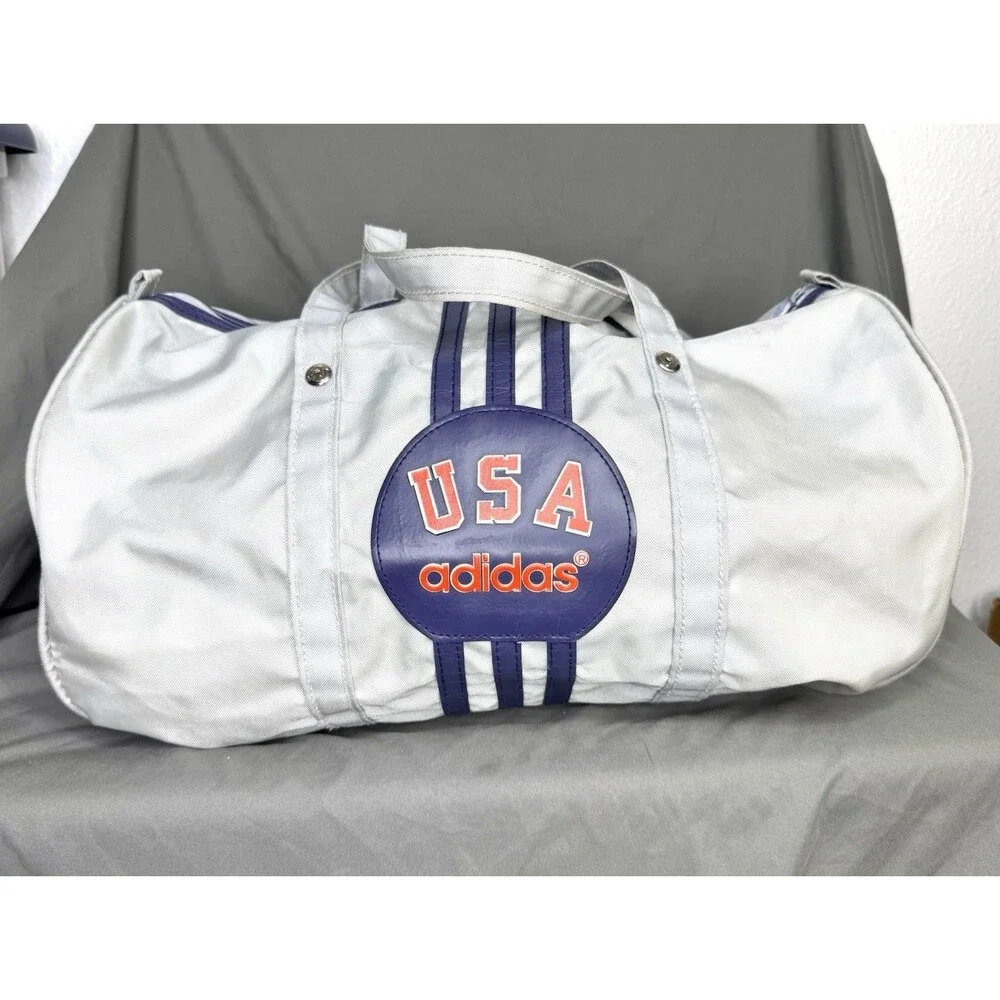 Vintage 80s Adidas USA Duffle Bag Soccer Medium 70s Striped Logo World Cup VTG